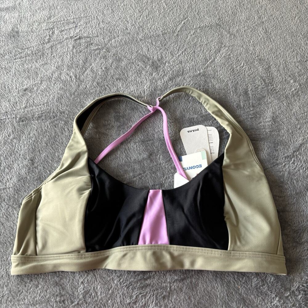 Prana Womens Swim Large Bikini Top Tulum Black Color Block UPF‎ 50+ Lined New